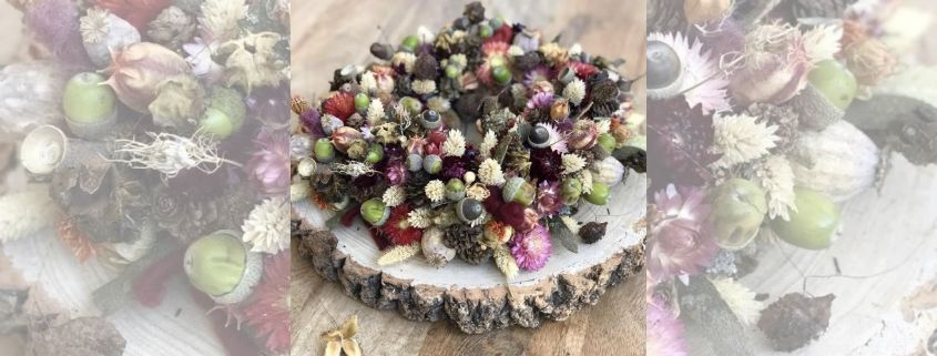 Workshop herfstkrans droogbloemen Dille & Kamille